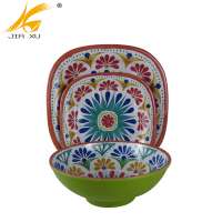 100% melamine dinnerware set wholesale A5 high quality frosted surface melamine square plate and round bowl tableware set